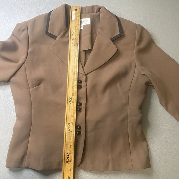 Vintage 80s STUDIO I Midi Skirt Blouse 2-Piece Set Suit Womens 10 Brown Black - Picture 7 of 15